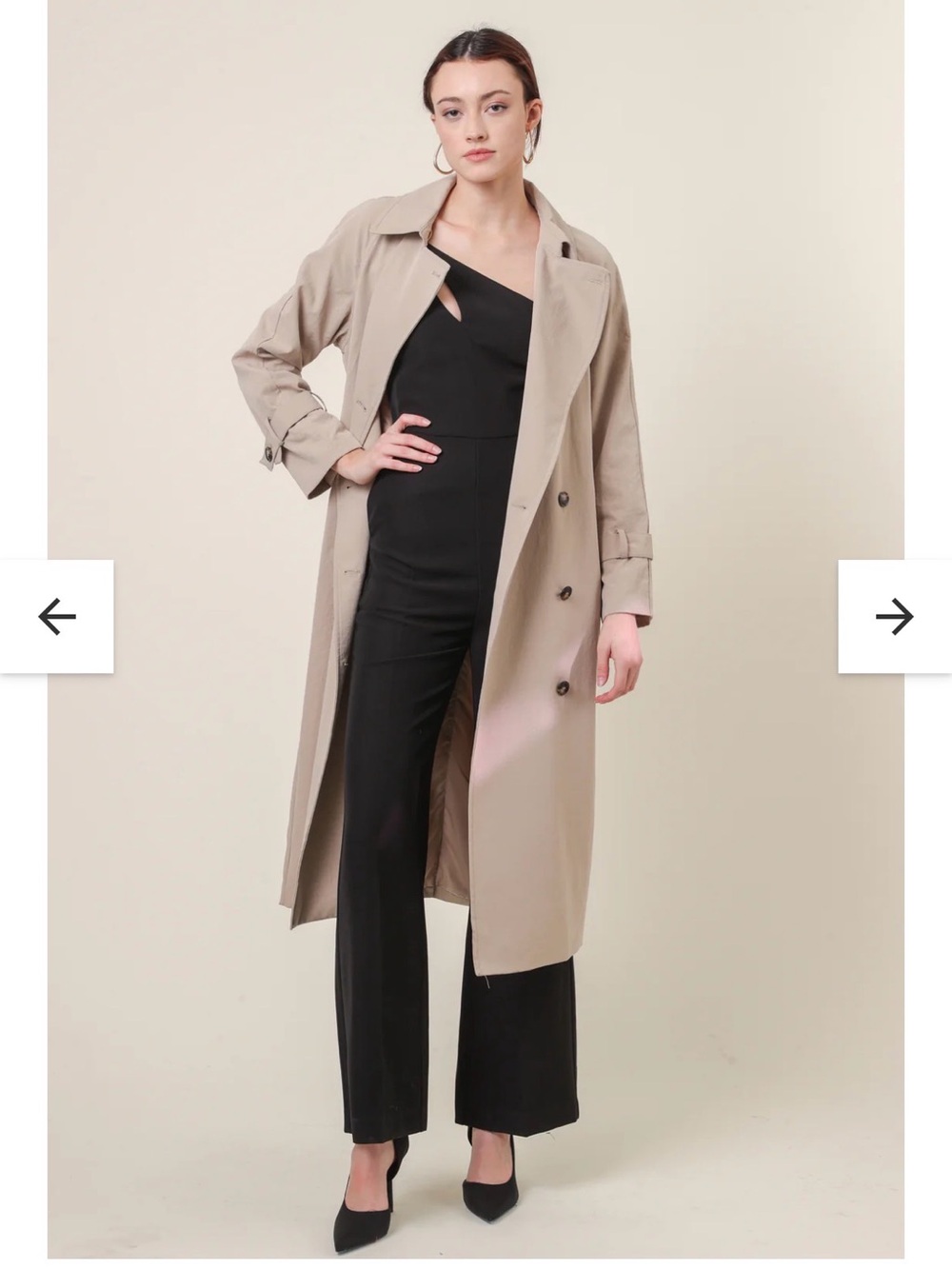Line & Dot Neutral Beige Double-Breasted Trench Coat - Picture 9 of 12